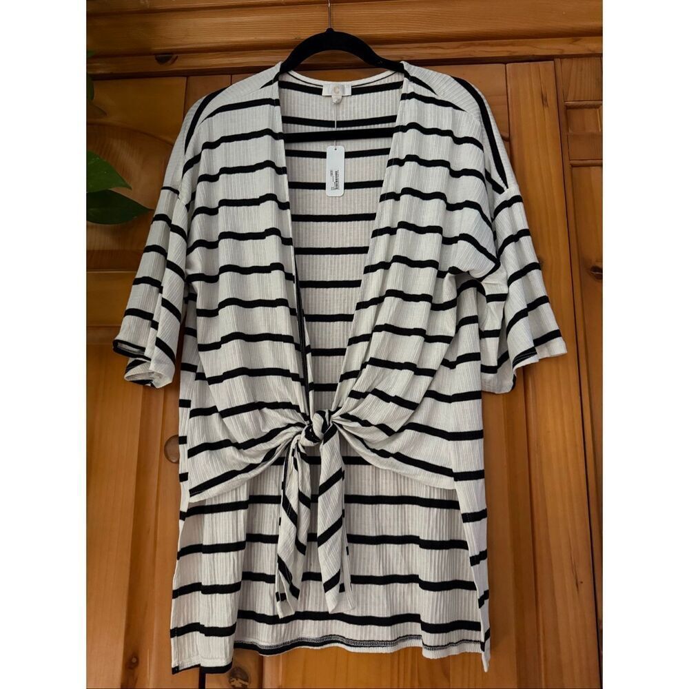 Cato Black White Striped Tie Front Cardigan Top Size S NWT - Picture 3 of 11